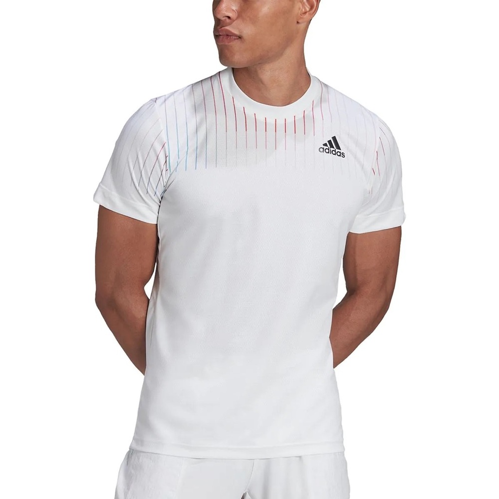 Adidas White Tee with Pink Stripes